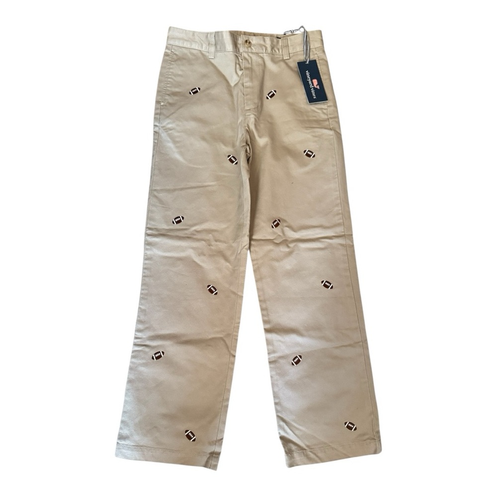 NWT VINEYARD VINES BOYS SZ 14 Beige Pants with Embroidered Accents